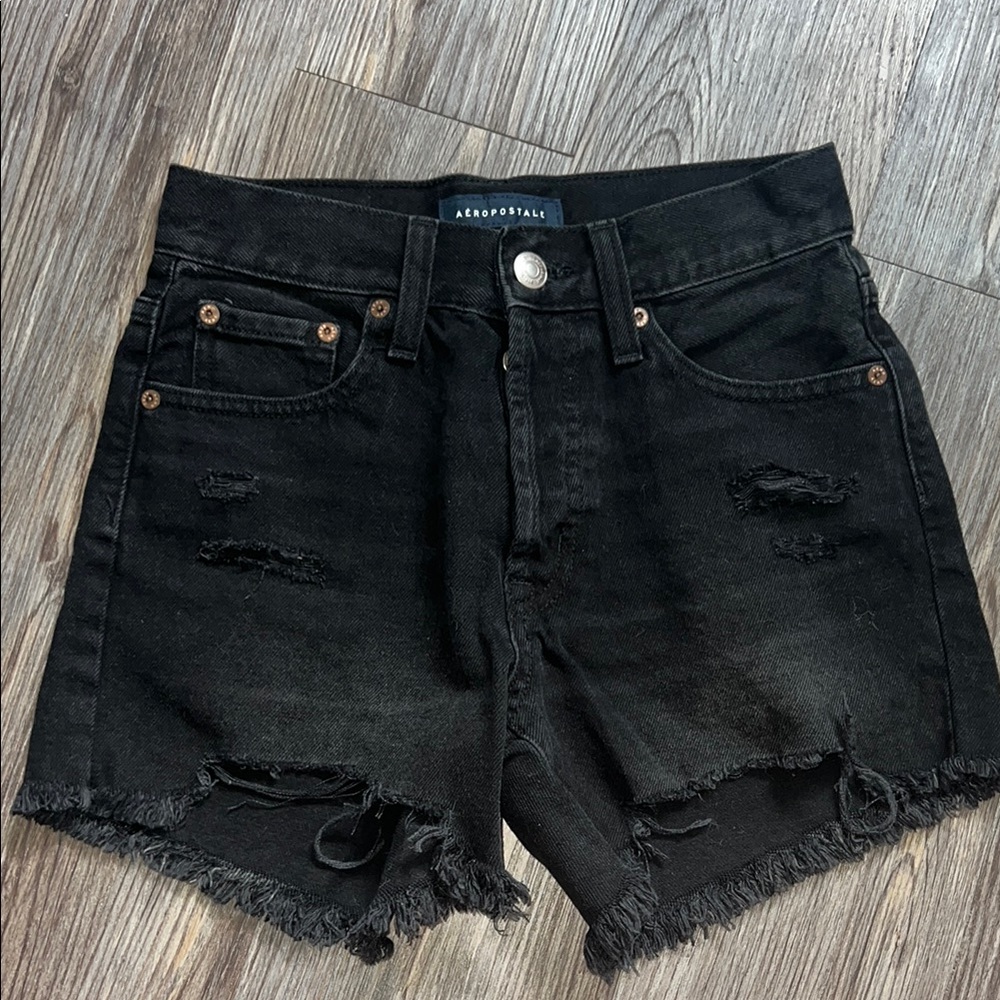 Aeropostale Black Distressed Jean Shorts